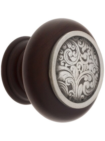 1 1/2 inch Diameter Saddleworth Knob in Dark Walnut/Antique Pewter.
